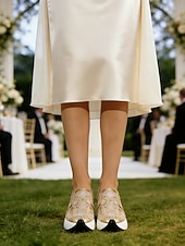 cheap Bride-Women's Glitter Lace Slip-On Platform Sneakers – Dressy Comfort Walking Shoes for Wedding Guests, Parties &amp; Travel (Gold/Black/Silver/Pink/White)