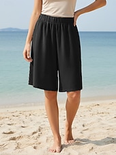 billige Bunner-Dame Bukser med linfølelse Capri-bukser Shorts Sommershorts Ferie Grunnleggende Fritid Knelengde Middels midje عادي Elastisk midje Komfort Pustende Uelastisk Daglig utendørs Feriereise Svart Rød