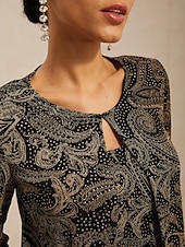 tanie Eleganckie bluzki-Damskie Koszula Boho Bluzka Eleganckie topy Błyszczący W Tureckie Wzory Elegancja Elegancki Rękaw 3/4 Półgolf Zwykłe topy Codzienny Praca Gość weselny Czarny Lato Wiosna Jesień