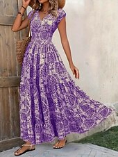 economico Abito Boho da Vacanza-Per donna Abito lungo maxi Abito Lungo Maxi Abito Abito da Spiaggia Abito Floreale Abito Boho Elegante Moda Moderno Quotidiano All'aperto Vacanza Vestibilità regolare Floreale Manica Corta Scollo a V