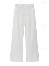 economico Fondi-Pantaloni da donna taglie forti 100% cotone a gamba larga, ideali per vacanze, basic, casual, per tutti i giorni, lunghezza intera, vita alta, tinta unita, coulisse, gamba larga, comodi, ad asciugatura rapida, morbidi, anelastici, grigi, neri, bianchi