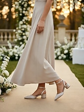 economico Damigella d&amp;#39;onore-scarpe da damigella color carne per donna – scarpe da sposa con tacco basso a blocco, punta a punta, cinturino alla caviglia, eleganti décolleté da sposa