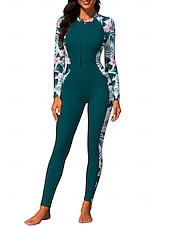 abordables Rash Guards Une Pièce-Femmes Moyen Maillot Anti UV Rashguard intégral Combinaison de surf une pièce Floral Tropical Zip Up avec soutien-gorge intégré ​fermeture éclair sur le devant Protection Solaire UV Couvrant UPF50+