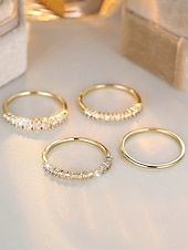 preiswerte Hochzeit ACC-Set aus stapelbaren Damenringen aus einer Legierung, gold- und silberfarbene Zirkonia-Ringe, eleganter minimalistischer Stil für Bräute, Hochzeitszeremonien, Verlobungen und den Alltag