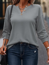 Недорогие Толстовки и Кофты-Жен. Pullover Толстовки Пуговицы Полотняное плетение Мода Классика Современное Длинный рукав V-образный вырез Обычные топы Для улицы На каждый день Синий Белый Розовый Зеленый Серый Весна Осень