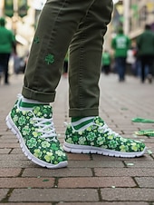  Herrsneakers för St. Patrick's Day – grönt shamrockmönster med bekväm passform, snygga skor för fester och högtider