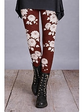  Women's Leggings Cozy Leggings Vacation Vintage Ethnic Style Full Length High Waist Floral Graphic Printing Comfort Comfortable Stretchy Casual Daily Vacation Deep Green Wine Navy Purple Spring Fall