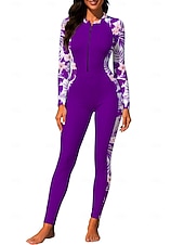 abordables Rash Guards Une Pièce-Femmes Moyen Maillot Anti UV Rashguard intégral Combinaison de surf une pièce Floral Tropical Zip Up avec soutien-gorge intégré ​fermeture éclair sur le devant Protection Solaire UV Couvrant UPF50+
