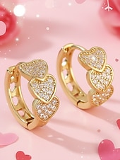 levne Valentýna-Dámské křišťálové náušnice ve tvaru srdce, pozlacená slitina, více barev, ideální na Valentýna, svatby i každodenní nošení