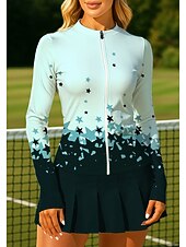 cheap Women's Shirt-Women's Geometric Gradient Tops Sport Shirt Tennis Shirt Tennis Top Long Sleeve Zipper Floral UPF50+ UV Resistant High Elasticity Moisture Wicking Breathable Volleyball Tennis Golf Round Stand Collar