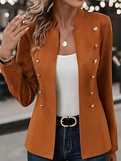 preiswerte Freizeitjacken-Damen Blazer Outdoor Stehkragen Knöpfe Einfarbig Atmungsaktiv Mode Normale Passform Oberbekleidung Langarm Herbst Schwarz S