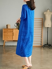 economico Vestiti-Per donna Abito Midi Abiti effetto lino Abito a Tubino Abito Estivo Casual Quotidiano Vestibilità comoda Semplice Manica 3/4 Scollo a V Blu Arancione Verde Beige Estate Autunno