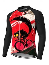baratos Camisolas masculinas-Homens Camisa para Ciclismo Jersey em declive Gato Personagem Cor de contraste Manga Longa Moto Camiseta Camisa / Roupas Para Esporte Roupas de Compressão com 3 bolsos traseiros Ciclismo de Montanha