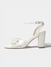 economico Invitato al matrimonio-sandali da donna con tacco a blocco e fiocco giallo, eleganti scarpe eleganti con punta aperta per gli invitati alle cerimonie all'aperto