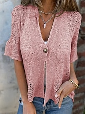 economico Bluse Semplici-Per donna Camicia Blusa Traforato Semplice Vintage Elegante Manica Corta Scollo a V Top Regolari Top corti Quotidiano Ferie Uscire Nero Bianco Rosa Marrone Verde Estate Primavera