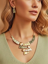 Χαμηλού Κόστους Γυναικείο Κολιέ-Γυναικείο σετ κολιέ και σκουλαρίκια από μποέμικο κράμα, πολύχρωμα γεωμετρικά κοσμήματα με υφή, κομψά αξεσουάρ boho στυλ για γυναίκες, ιδανικά για casual ντύσιμο, διακοπές, φεστιβάλ και πάρτι