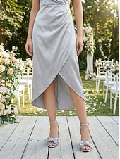 economico Invitato al matrimonio-sandali da donna con tacco a blocco e fiocco giallo, eleganti scarpe eleganti con punta aperta per gli invitati alle cerimonie all'aperto