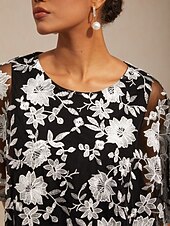 お買い得  レーストップ-女性用 ブラウス レーストップス レース 刺繍 フラワー エレガント ハーフスリーブ バットウィングスリーブ クルーネック 日常 結婚式のゲスト ブラック 夏 春 秋