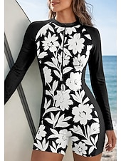 economico Rash Guards Interi-Per donna Top sottomuta Costume da bagno Costumi da bagno sportivi Floreale Con zip Imbottitura rimovibile Cerniera Frontale Protezione Solare UV UPF50+ Ultra Leggero (UL) Manica Lunga Costume da