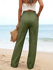 preiswerte Wesentliche Falsche Unterteile-Damen Kunstbaumwollleinen Weites Bein Freizeithose Sommerhose Urlaub Streetwear Basic Volle Länge Mittlere Taillenlinie Einfach Tasche Atmungsaktivität Bequem Unelastisch Täglich Outdoor Urlaub Blau