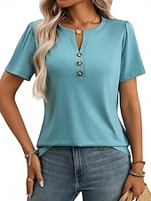 preiswerte Schicke Blusen-Damen Bluse Patchwork Einfach Stilvoll Modern Lässig Kurzarm Rundhalsausschnitt Normale Oberteile Täglich Ferien Ausgehen Wedgewood Schwarz Weiß Rosa Grün Sommer Frühling