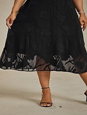  Femmes Robe Midi Robe en Chiffon Élégant Fleuri Demi Manches Col en V Noir