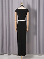 abordables Semi-formal / Cóctel-Two Piece Sheath Column Floor Length Wedding Guest Dress Wedding Guest Dresses Elegant Daily Cap Sleeve Halter Neck Garden Party Wedding with Ruched