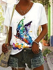 voordelige Dieren thee-Dames T-shirt Afdrukken Grafisch Libel Vintage Stijlvol Klassiek Korte mouw V-hals Normale tops Dagelijks blauw Wit Oranje Zomer Lente