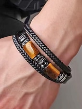economico Gioielli da uomo-Bracciale da uomo in pietra naturale e finta pelle, cinturino da polso casual intrecciato in vari colori, gioielli alla moda da uomo per l'abbigliamento casual quotidiano e lo street style