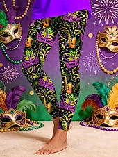 billiga Mardi Gras kläder för kvinnor-Dam Damasker Aktiv Semester Mode Fullängd Hög midjaPantsKarnival Grafisk Geometrisk Mönster Högt snitt Komfort Utomhus Bekväm Elastisk Semester Formell Gata Violett Svart Grön Sommar Vår Smal passform