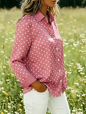 preiswerte Streifen- und geometrische Blusen-Damen Hemd Druck Grafik Tupfen Bohemien Vintage Lässig Langarm Hemdkragen Normale Oberteile Täglich Ferien Ausgehen Blau Gelb Rosa Sommer Frühling Herbst