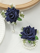 cheap Wedding Accessories-Women's Bridesmaid and Groomsman Corsage and Boutonniere Set, Available in Multiple Colors, Polyester Material, Perfect for Weddings and Parties
