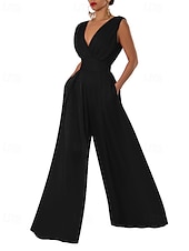 economico Tuta-Per donna Normale Tuta Elegante Tinta unica Senza Maniche Gamba larga Scollo a V Pieghettato Vacanza Ferie Vestibilità regolare Nero Verde militare Rosso Estate