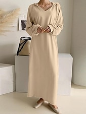 economico Vestito bianco-Per donna Abito maxi Abito a Tubino Casual Quotidiano Vestibilità comoda Semplice Manica Lunga Con Cappuccio Nero Marrone chiaro Grigio Primavera Autunno Inverno