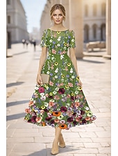 Недорогие Коктейльные платья-А-силуэт До щиколотки Ниже колена коктейльные платья Элегантный стиль С цветами С короткими рукавами Вырез лодочкой Свадьба Официальные Кружева с Вышивка Аппликации