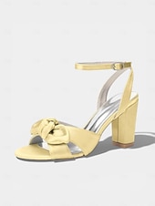 economico Invitato al matrimonio-sandali da donna con tacco a blocco e fiocco giallo, eleganti scarpe eleganti con punta aperta per gli invitati alle cerimonie all'aperto