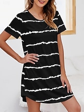 Χαμηλού Κόστους Γυναικεία Νυχτικά &amp; Sleepshirts-Γυναικεία Νυχτικιά Καθημερινό Ανατομικό Ταινία Καθημερινά Σπίτι Κοντομάνικο Στρογγυλή Ψηλή Λαιμόκοψη Θαλασσί Μαύρο Λευκό Κρασί Καλοκαίρι Άνοιξη Κανονικό