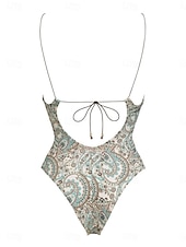 preiswerte Einteilige Badeanzüge-Damen Badeanzug Einteiler Monokini Bademode Bauchkontrolle Hohe Taille Schlank Rückenfrei Urlaub Strandbekleidung Paisley-Muster V Ausschnitt Ärmellos Badeanzüge