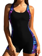 tanie Rash guardy One Piece-Damskie Średnie Docieplacze Jednoczęściowy strój do surfingu Strój kąpielowy Tropikalny Drukowane Blokowanie kolorów Zapiąć na zamek błyskawiczny z wbudowanym biustonoszem Wyjmowane wkładki Ochrona