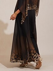 preiswerte Damenhosen-Chiffon-Strickhose mit Farbverlauf und Leopardenmuster, weites Bein, perfekt für Urlaubspartys
