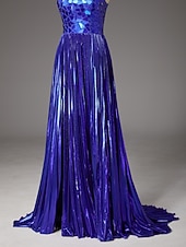 economico Abiti da Sera a Linea A-Linea ad A Strascico a Terra Abito da invitata a nozze Abito Formale Abito da sera Abito da Sera Elegante Scintillante Stile Celebrità Senza Maniche Spalline sottili Festa serale Matrimonio con