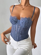 economico Corsetti-Per donna Intimo Modellante Sexy Dolce Colore Puro Pizzo Vacanza Streetwear Data Senza Maniche Spalline Blu Nero Bianco Viola Marrone Estate Primavera Vestibilità aderente