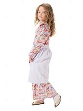  250e anniversaire des États-Unis Période coloniale 19ème siècle Robe Prairie Ensemble bonnet et tablier Manches longues Fille pionnière Epoque Coloniale Guerre d'indépendance américaine Fleuri