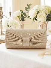 cheap Wedding Accessories-Women's Elegant Evening Clutch Bag, Polyester Shimmer Pleated Design with Chain Shoulder Strap, Multi-Color Formal Handbag for Weddings, Receptions &amp; Dinner Parties
