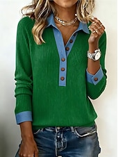 voordelige Effen t-shirt-Dames Polo T-shirt Hoodies Knop Punk Actief Vintage Lange mouw Polo kraag Revers Normale tops Casual Huis Werk blauw Zwart Oranje Groen khaki Lente Herfst Winter
