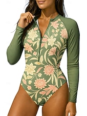 baratos Rash Guards de Uma Peça-Mulheres Anti Atrito Floral UPF50+ Secagem Rápida Leve Manga Longa Body Camisa de Natação Surfe Praia Esportes Aquáticos Verão