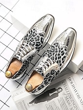 cheap Derby Shoes-Men's Gold Leopard Print Dress Shoes – Bold and Fashionable Design for Formal Events and Celebrations and Weddings
