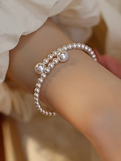 tanie Wesele ACC-damska bransoletka z sztucznych pereł, elegancki dwukolorowy wzór, idealna na śluby, walentynki i na co dzień