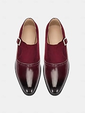 お買い得  僧侶の靴-バックル付きメンズバーガンディパテントレザーモンクシューズ - フォーマルなイベントに最適なエレガントなプロムシューズ