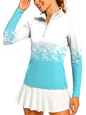 halpa Naisten paita-Naisten Geometrinen Kukat Poolopaita Tennispaita Pitkähihainen Painettu Neljänneksen postinumero Pullover UV suoja Elastinen Hengittävä Tennis Golf Pickleball poolokaulus Vetoketjullinen kaulus